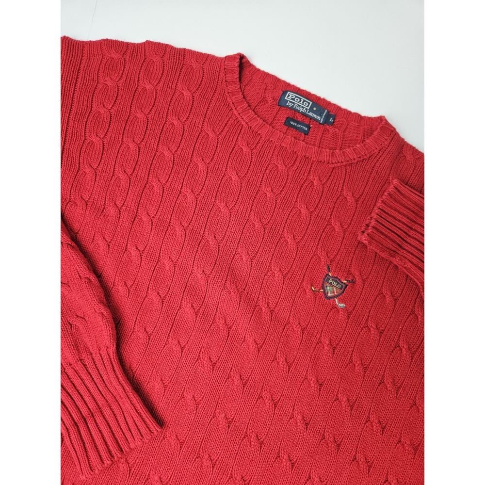 Polo Ralph Lauren Men's Long Sleeve Cable Knit Cotton Sweater Red Large